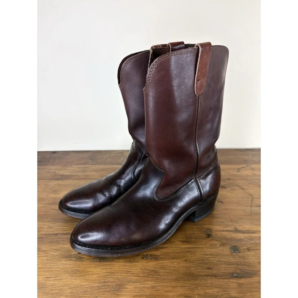 Vintage Double H Leather Western Roper Boots Brown Mens 9D Cowboy Work Western